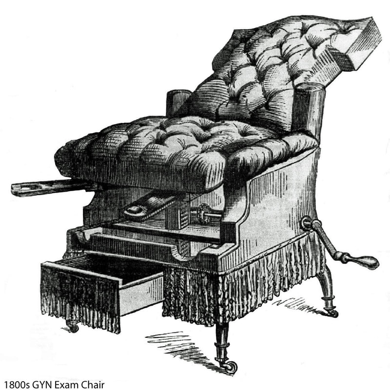 Upholstered 18th-C Gyn exam chair