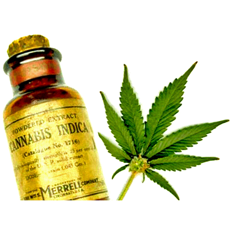 Antique bottle of cannabis extract; link to page